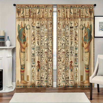 Egyptian Hieroglyphic Curtains – Ancient Gods & Pharaoh Window Drapes for Home Decor