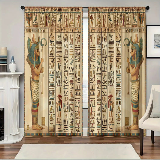 Egyptian Hieroglyphic Curtains – Ancient Gods & Pharaoh Window Drapes for Home Decor