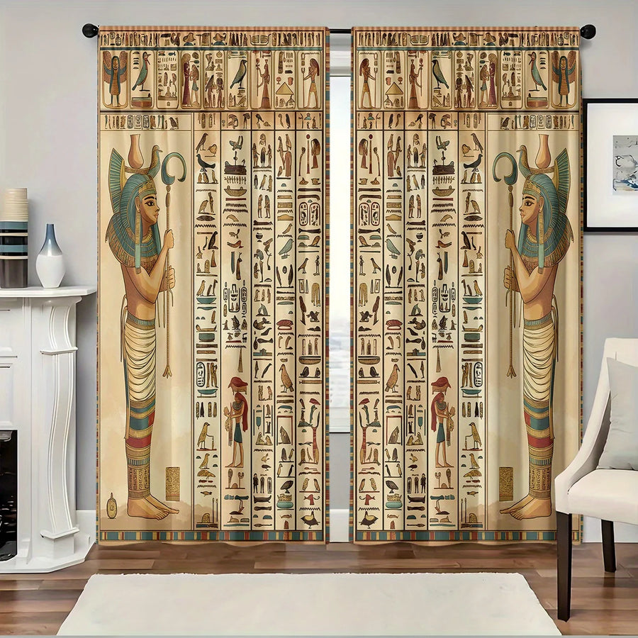 Egyptian Hieroglyphic Curtains – Ancient Gods & Pharaoh Window Drapes for Home Decor