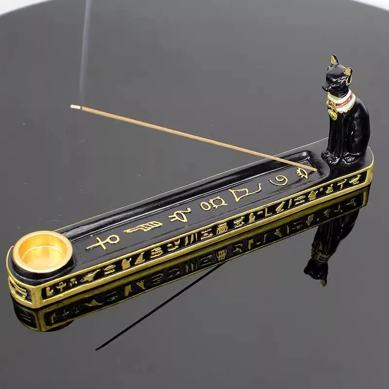Egyptian Deity Incense Holder Set – Anubis, Bastet & Queen Resin Candle Statues