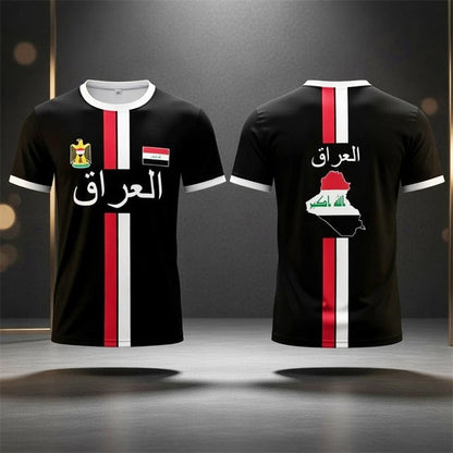 2026 New Iraq Flag Print T-Shirt Men Summer Outdoor Soccer Training Jersey Breathable Quick-Drying Crew Neck Sports Tee Tops
