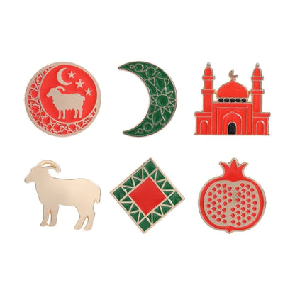 Eid al-Adha Islamic Culture Badge Enamel Pin Cartoon Ram Crescent Mosque Goat Pomegranate Brooch Fashion Bags Jewelry Accessory