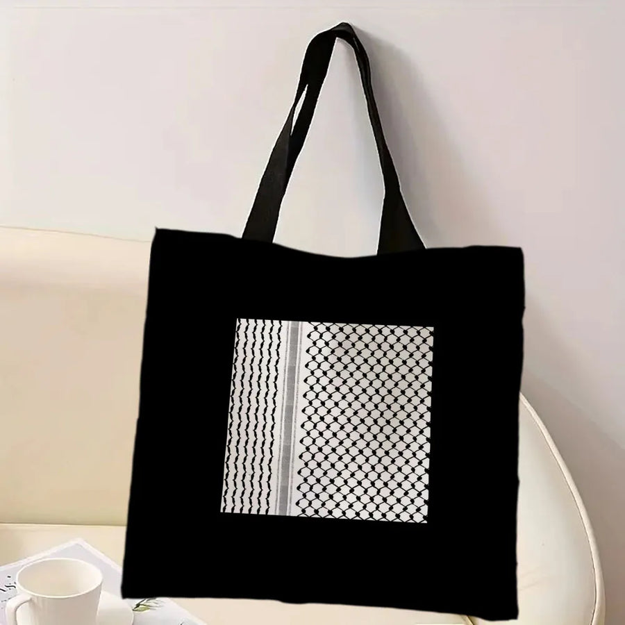 Heart Peace Floral Shoulder Bag – Arabic Calligraphy Keffiyeh Tatreez Art