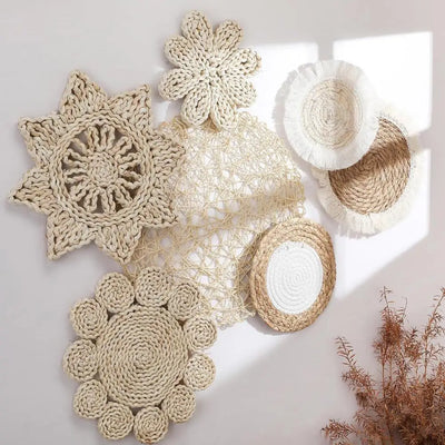 The Woven Seven – Bohemian Straw Wall Art Pendant Set