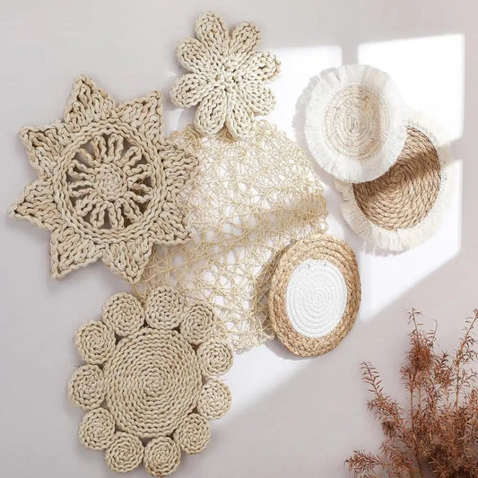 The Woven Seven – Bohemian Straw Wall Art Pendant Set