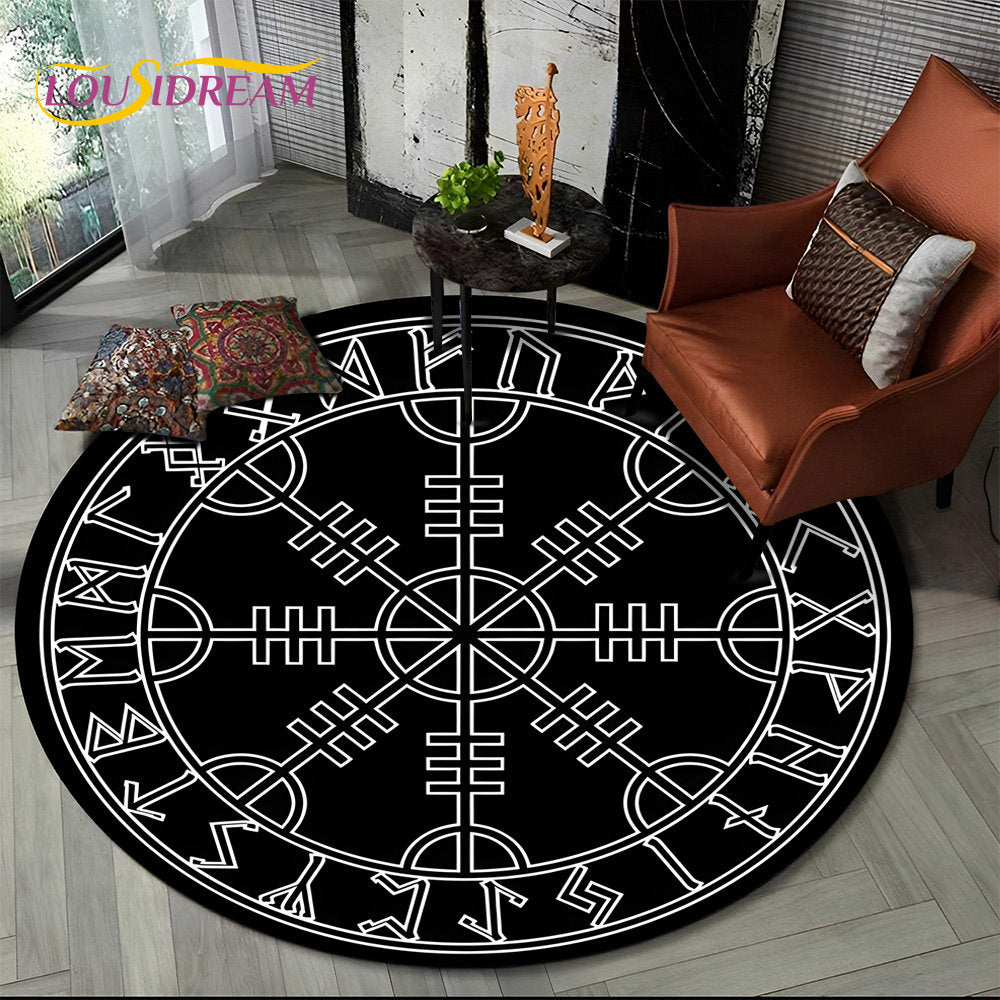 Viking Valknut Yggdrasil Tree of Life Round Area Rug,Carpet Rug for Living Room Bedroom Sofa Playroom Decor,Non-slip Floor Mat