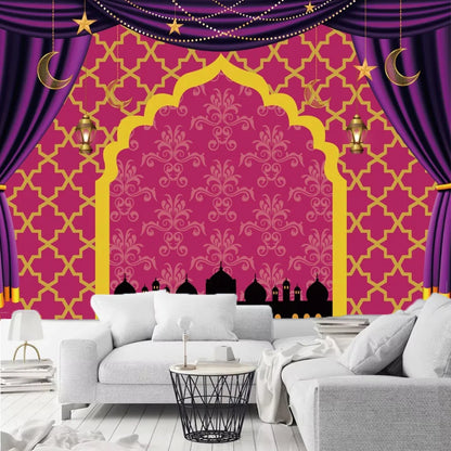 Arabic Aladdin Muslim Gold Mosque Background Fabric Princess Birthday Party Gift Photography Prop Decoration Banner Girl Poster