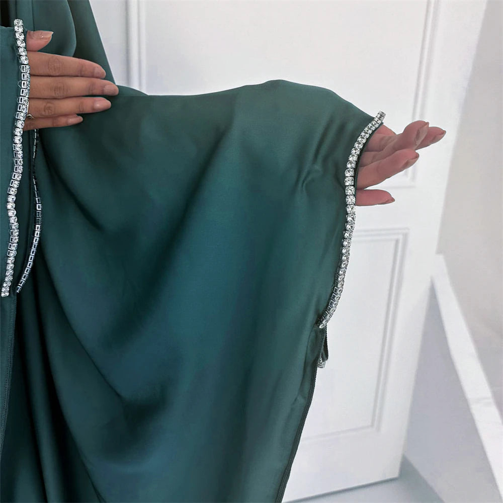 Eid Muslim Kaftan Satin Batwing Abaya Dubai Luxury Arabic African Dresses Abayas For Women Caftan Marocain Robe Femme Musulmane