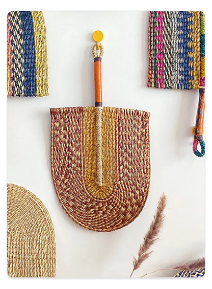 Seaweed woven Nordic hand-woven decoration home wall hanging living room porch background home wall fan pendant