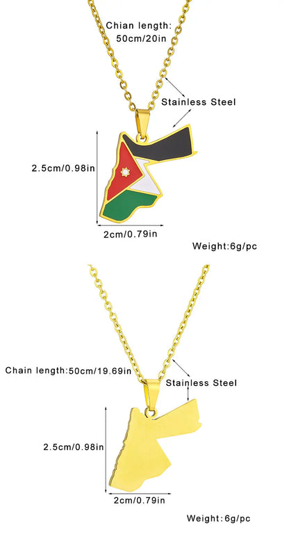 Jordan Map & Flag Pendant Necklace – Stainless Steel Men's & Women's Jewelry
