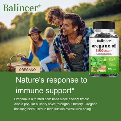 Oregano Oil 7,500 Mg, with Black Seed Oil for Immune Health, High in Carvacrol and Thymoquinone - Non-GMO