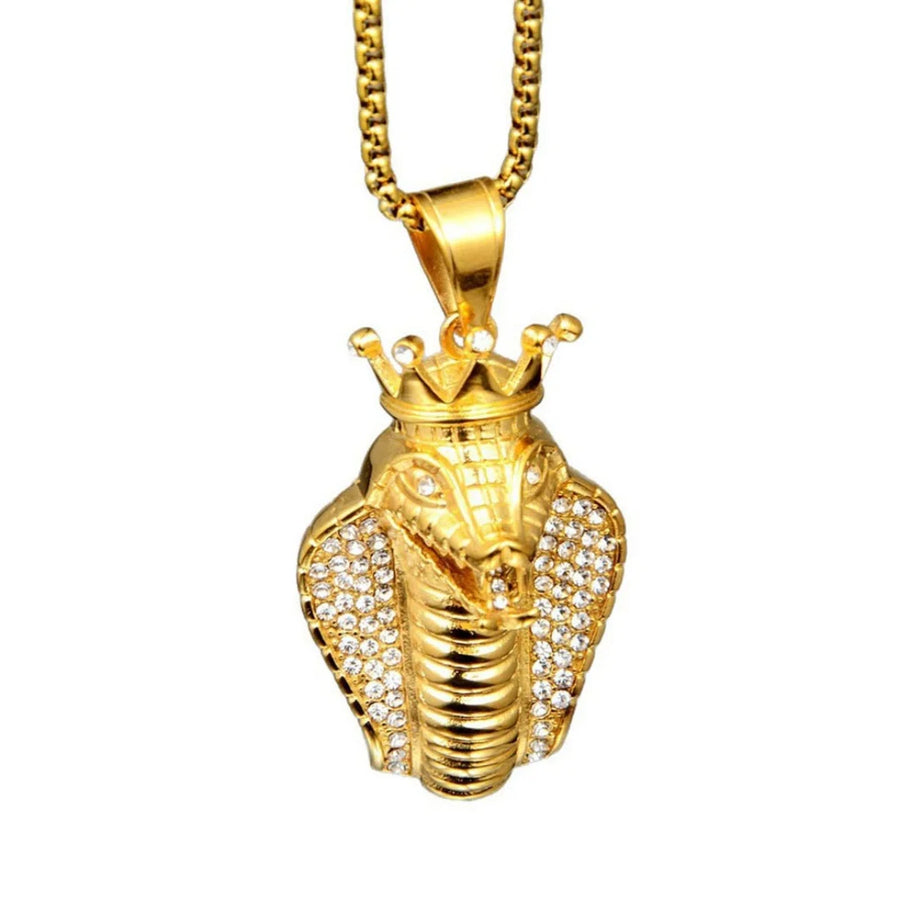 Iced Out Egyptian Ankh & Eagle Pendant – Stainless Steel Pharaoh Necklace for Men & Women