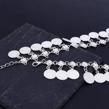 Vintage Coin Tassel Waist Chains For Women Black Crystal Bohemian Ethnic Charms Belly Jewelry India Gypsy Turkey Accessory Gift