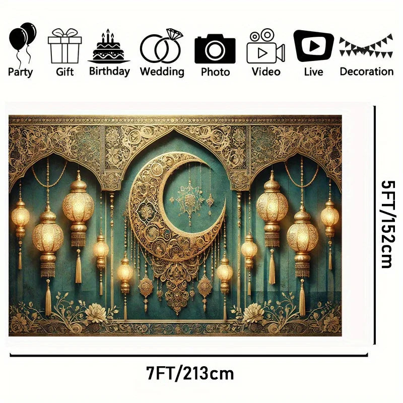 1 Elegant New Moon and Lantern Eid Mubarak Background - Luxurious Ramadan Party Banner