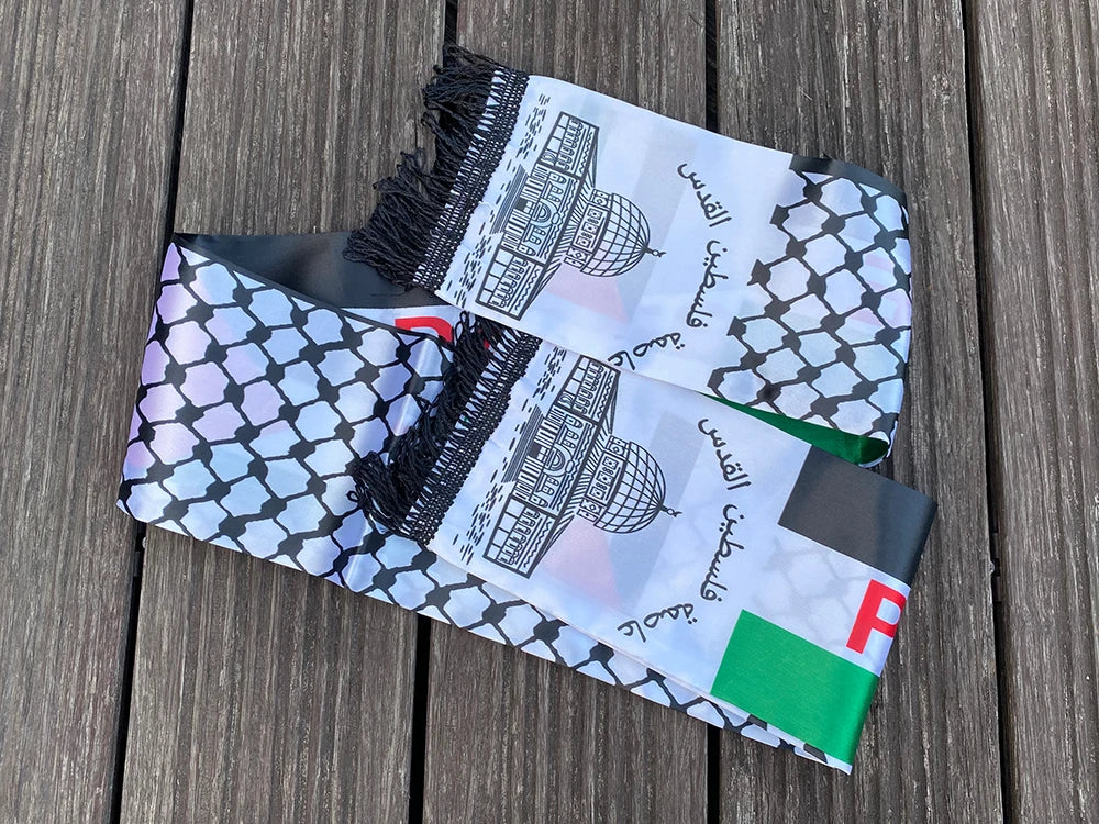 xvggdg   14*130cm   Palestine flag Custom Scarf palestine national day Scarf Printing Satin Palestinian Scarf