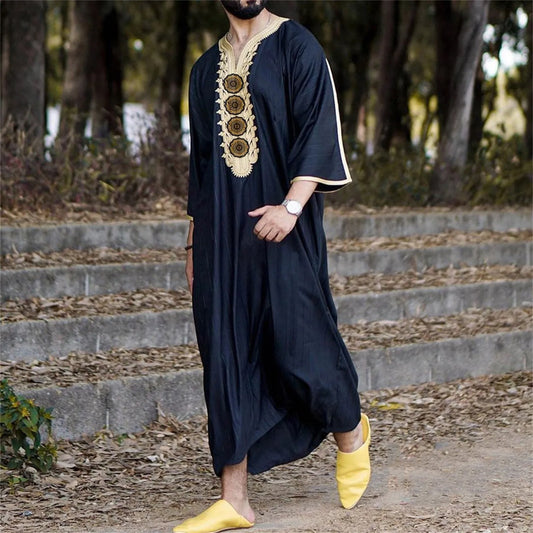 The Moroccan Hand-Embroidered Djellaba – Men's Summer Kaftan, Loose & Breathable