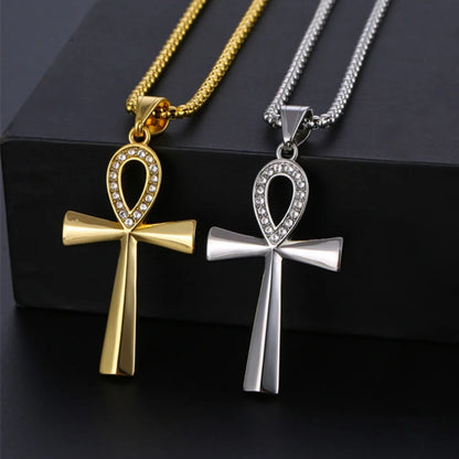 Gold Ankh Cross Pendant – Stainless Steel Key of Life Necklace for Men & Women