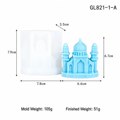Ramadan Lantern Silicone Mold 3D Mosque Castle Candle Mold Eid Mubarak Islamic Plaster Gypsum Wax Resin Soap Making DIY Ornament