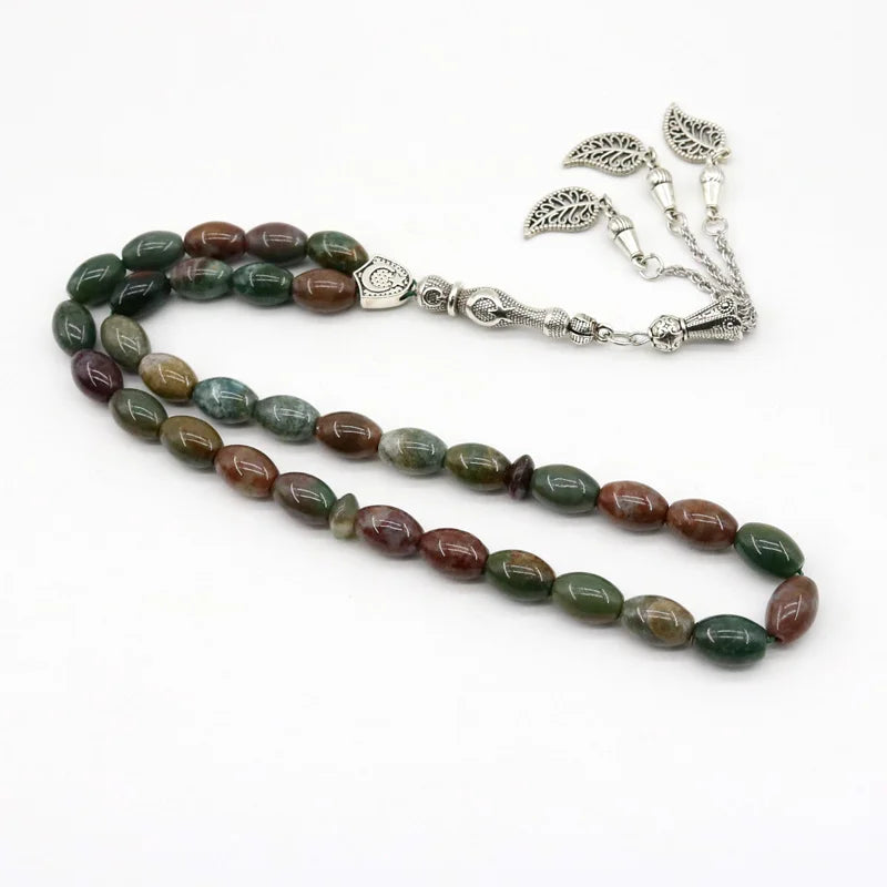 Natural Indian agate 33 Tasbih Oval size 8*12 mm  misbaha Man's  prayer beads  Rosary islamic subha tasbeeh 66 Tasbih Muslim
