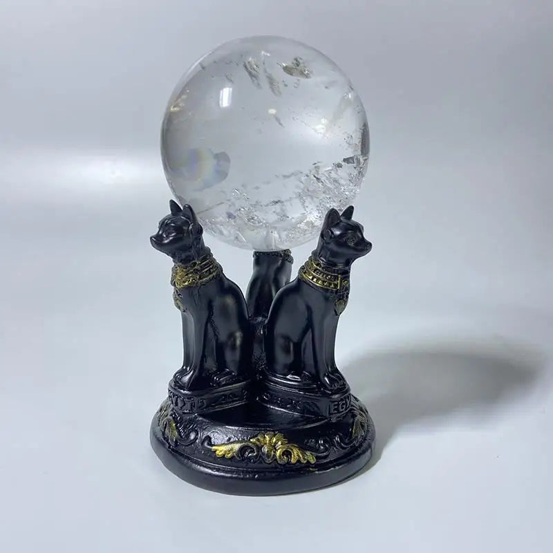 Anubis Cat Crystal Ball Stand – Egyptian Resin Statue for Sphere Display & Home Decor