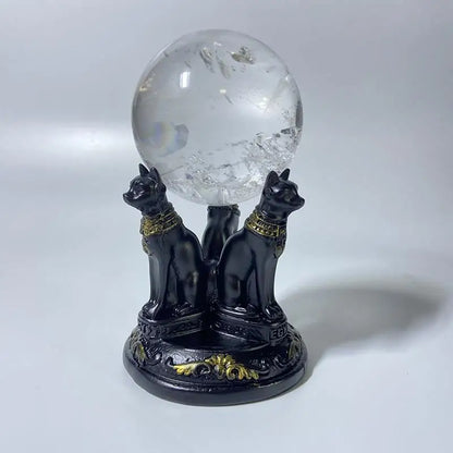 Anubis Cat Crystal Ball Stand – Egyptian Resin Statue for Sphere Display & Home Decor