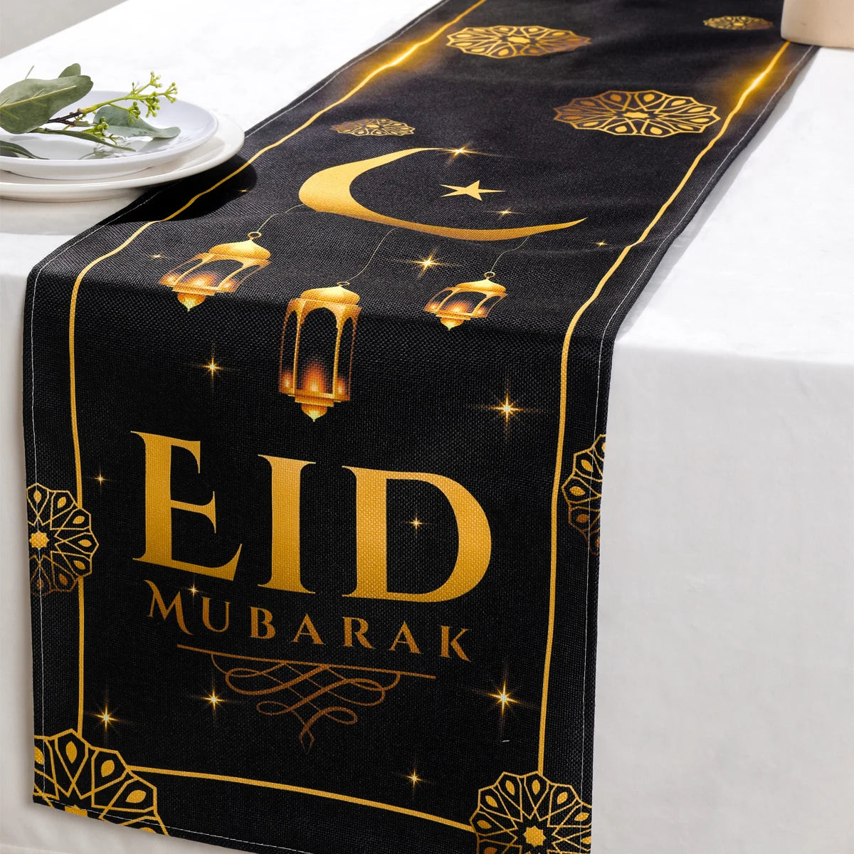 EID Mubarak Decoration Table Runner Ramadan Decor 2024 For Home Tablecloth Ramadan Kareem Islamic Muslim Party Eid Al-Fitr Gifts
