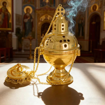 New2026 Eastern Orthodox Church Censer With Bells Gold Plated Hanging Incense Burner Church Home Decoration Orthodox Censer Gift