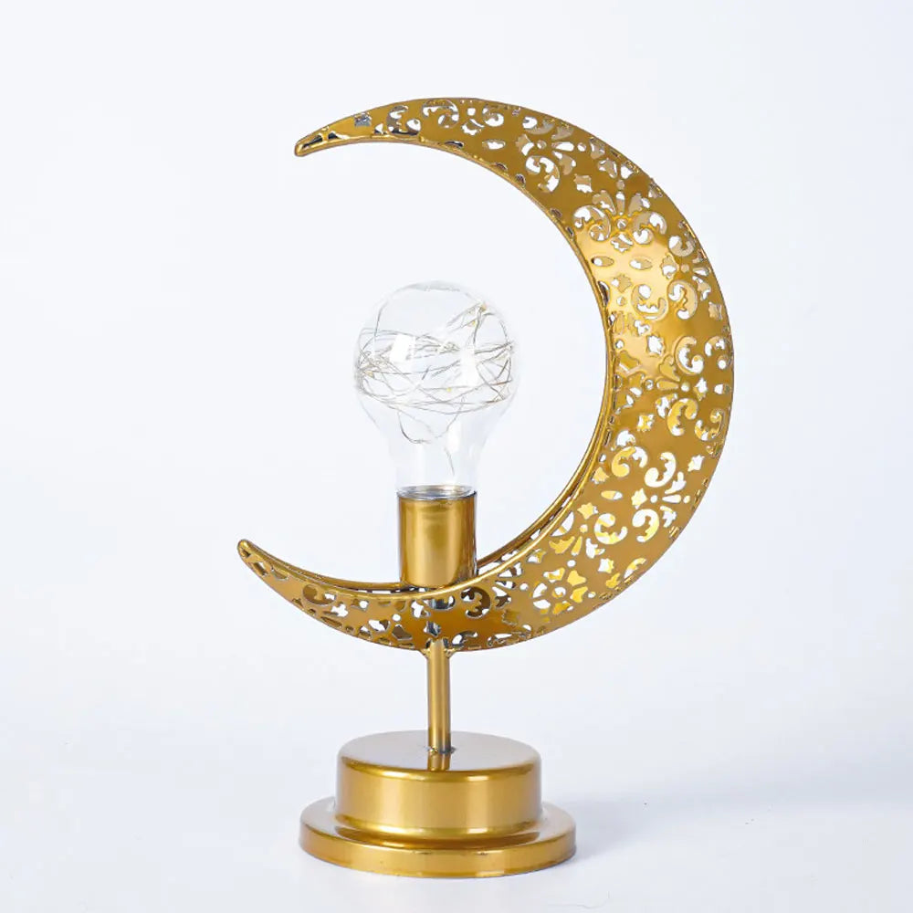 Ramadan Iron Art Moon LED Lights Eid Mubarak Decoration Ramadan Kareem Party Hanging Star Light Islamic Muslim Festival Supplies
