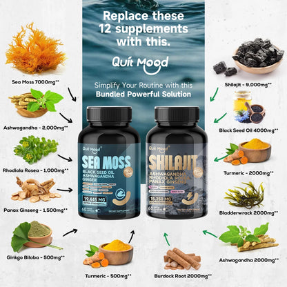 Shilajit 9000 Panax Ginseng 1500MG Ashwagandha 2000MG Rhodiola Rosea 1000MG, Turmeric 500MG, Gingko Biloba 500MG, Stinging Nettl