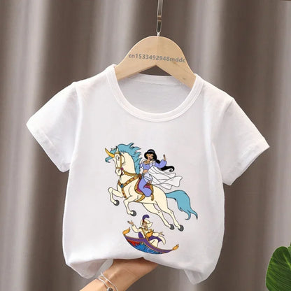 Hot Sale Aladdin Jasmine Princess Print Cartoon Kids T-Shirts Girls Clothes Baby Boys Short Sleeve T shirt Summer Children Topsr
