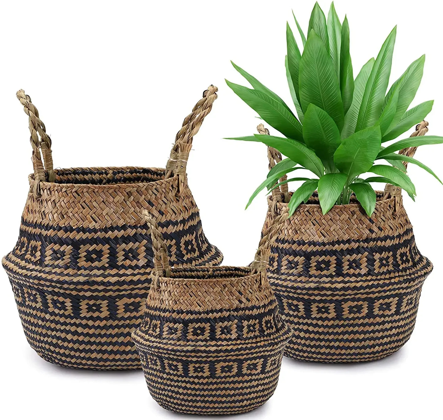 WHISM Handmade Seagrass Storage Basket Flower Pot Rattan Container Toys Organizer Holder Laundry Basket Home Decor Dropshipping