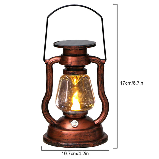 Vintage LED Solar Lantern – Flickering Flame Hanging Light, Retro Rustic Decor