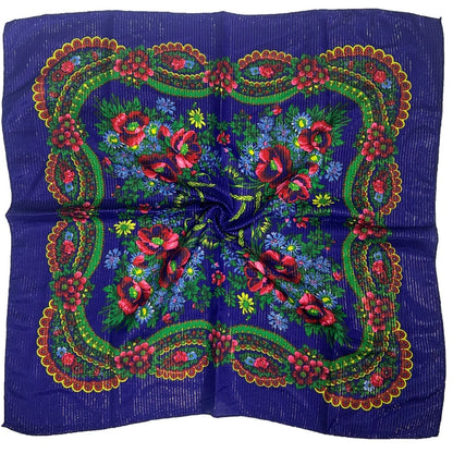 Babushka Bloom – 70cm Retro Floral Square Headscarf for Women