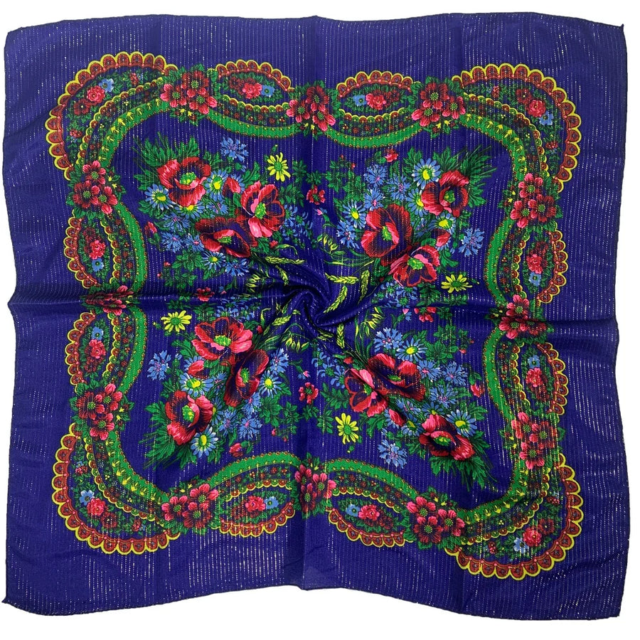Babushka Bloom – 70cm Retro Floral Square Headscarf for Women