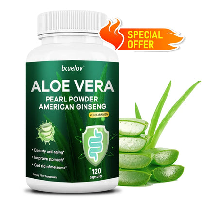 Bcuelov Aloe Vera Capsules Help Promote Healthy Digestion, Detoxify, Cleanse The Stomach and Boost The Immune System.