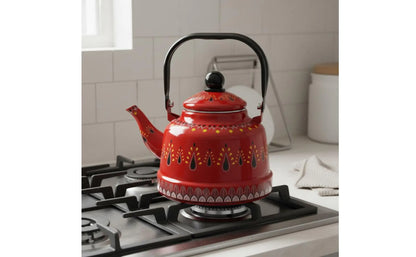 Enamel Kettle for Boil Water Round Teapot Easy to Clean Vintage Water Kettle Anti-Scald Water Kettle for Stovetop Kitchen Home