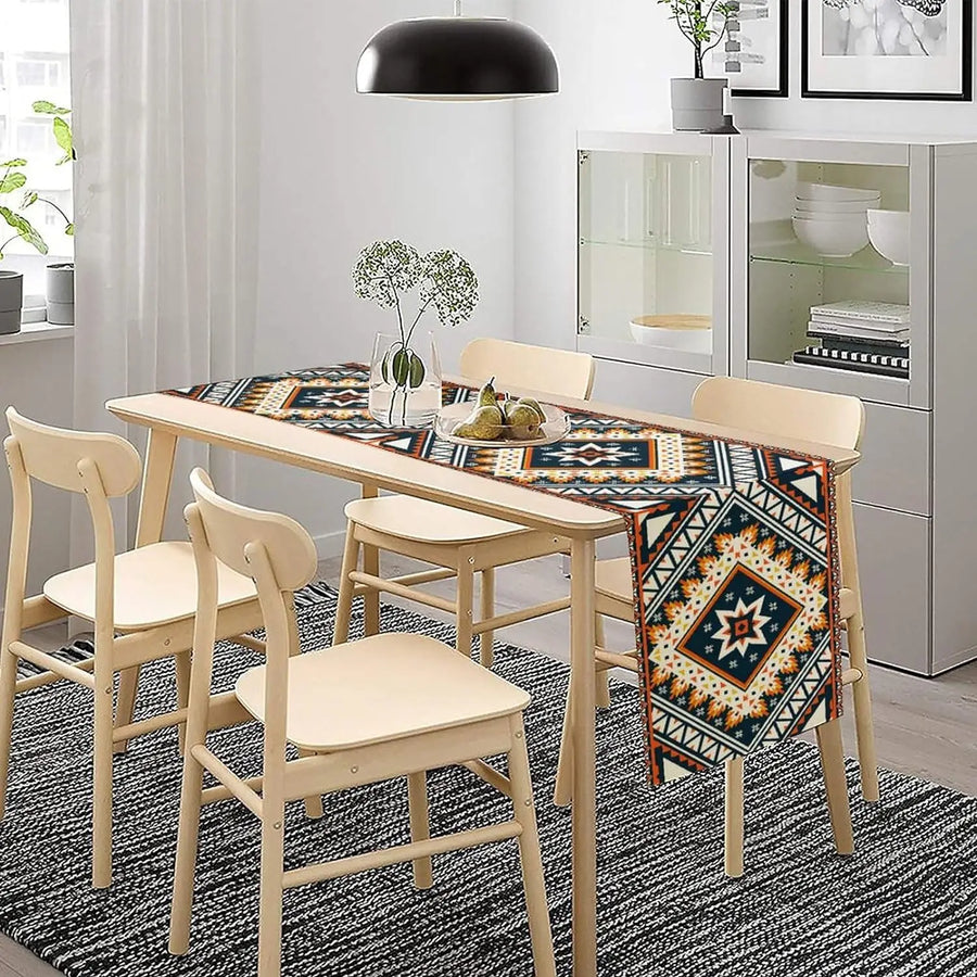 The Aztec Linen – Boho Abstract Geometric Table Runner