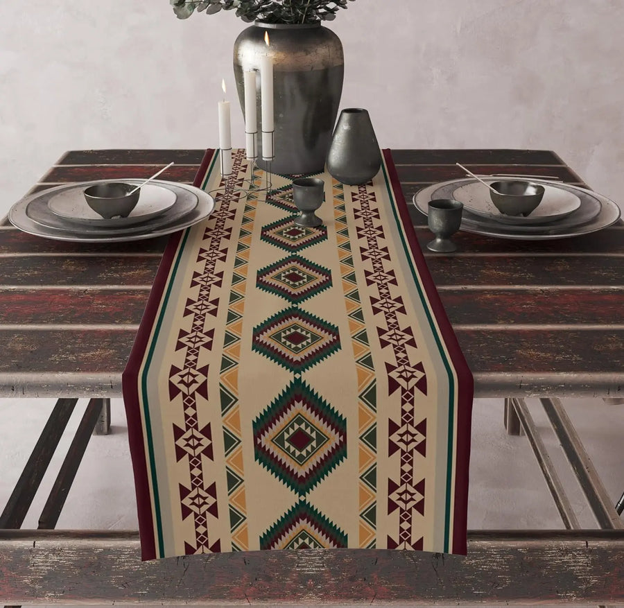 The Aztec Linen – Boho Abstract Geometric Table Runner