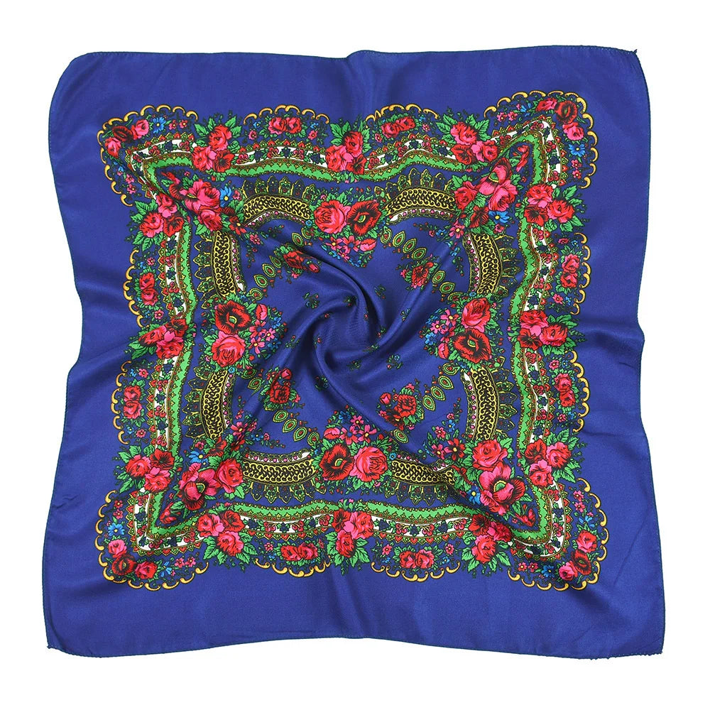 Babushka Bloom – 70cm Retro Floral Square Headscarf for Women