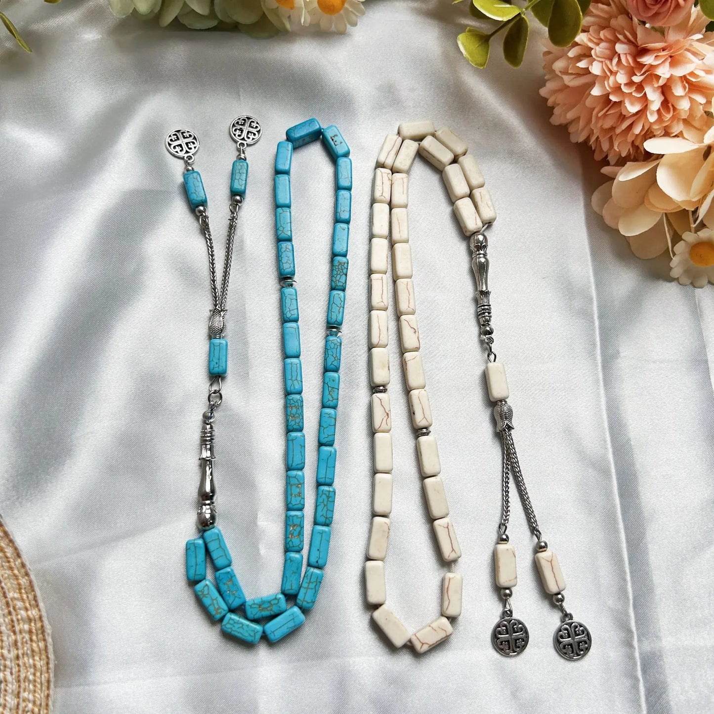 Simple Daily Islamic Bracelet, 33 Beads Square Turquoise Tasbih for Prayer and Zikr, Muslim Gift
