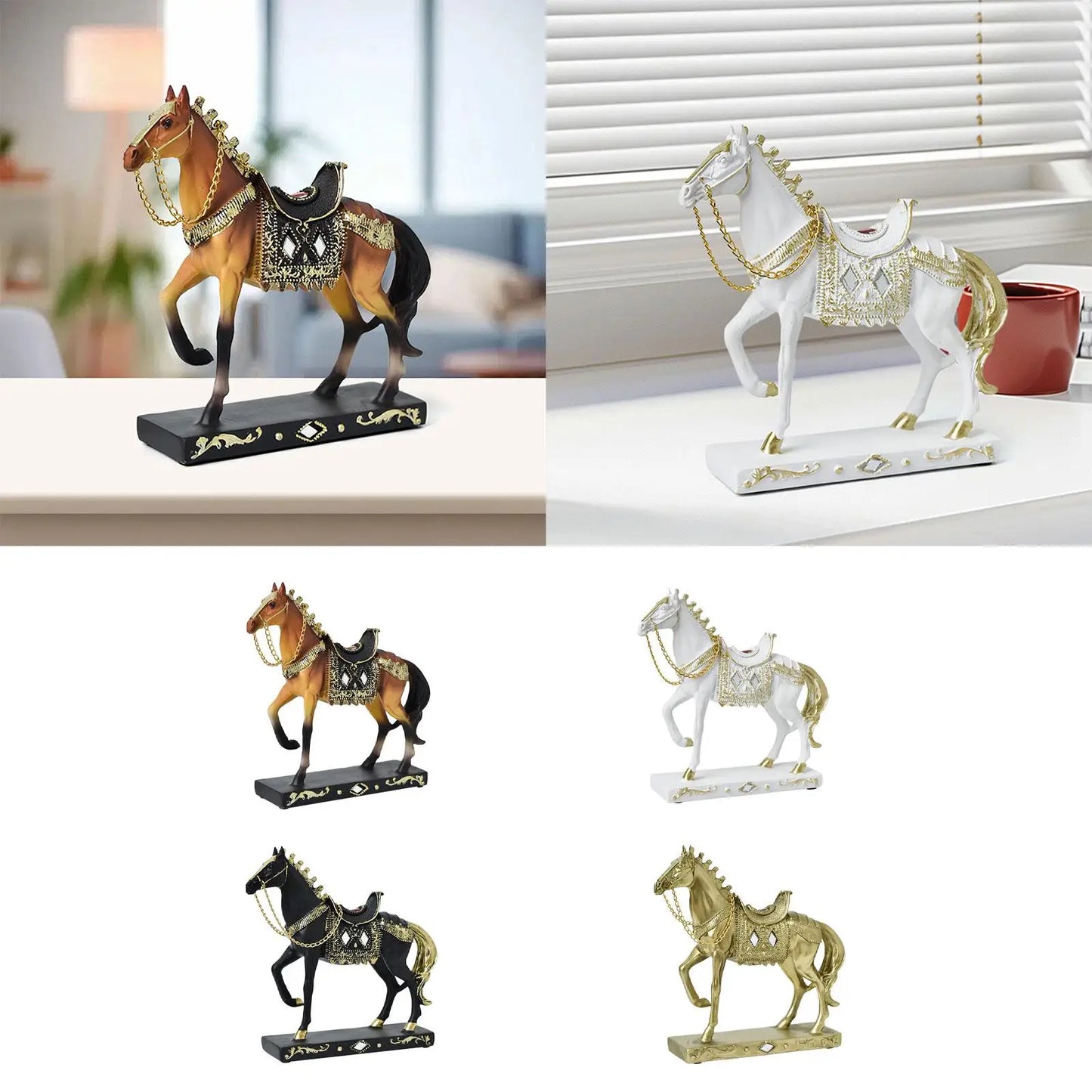 Horse Statue Decorative Resin Horse Sculpture for Bookcase Furniture Bedroom