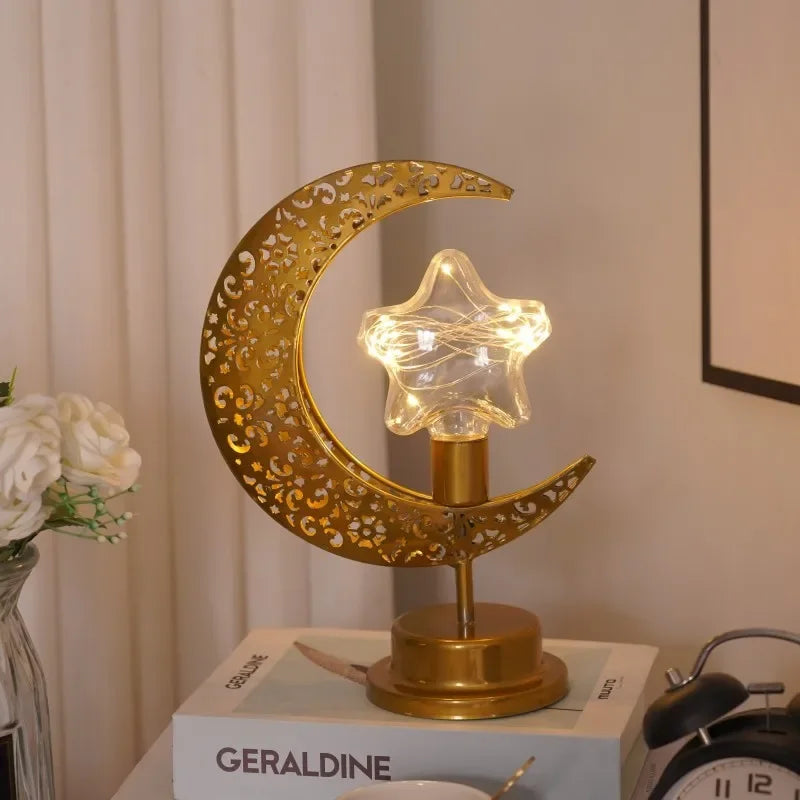Ramadan Moon Star Light Gold EID Mubarak Ornaments Castle Table Decor 2025 Eid Celebrate Adha Gifts Muslim Desktop Home Decor