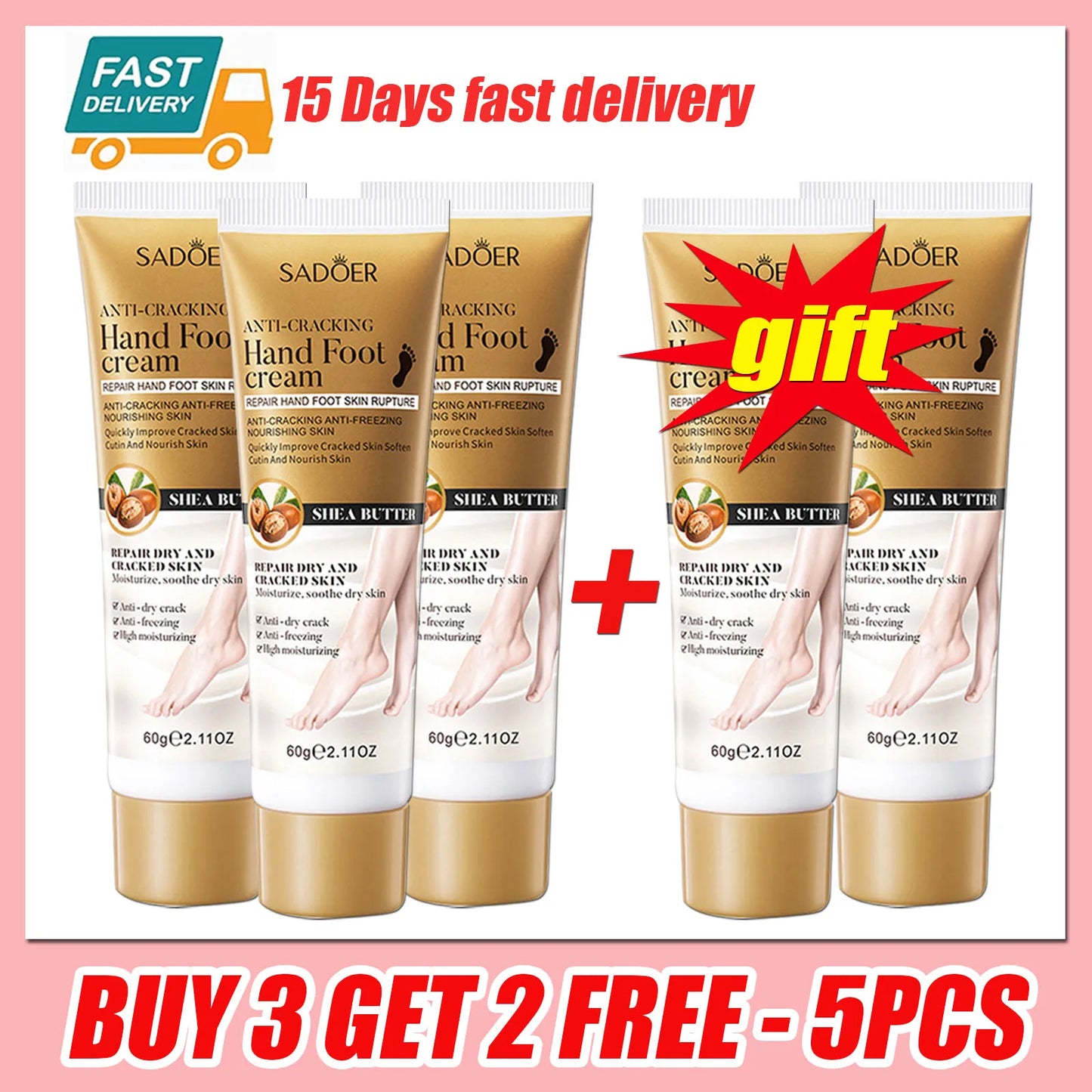 SADOER Shea Butter Foot Cream Moisturizing Anti Wrinkles Anti-Drying Heel Repair Removal Dead Skin Hands and Feet Skin Care