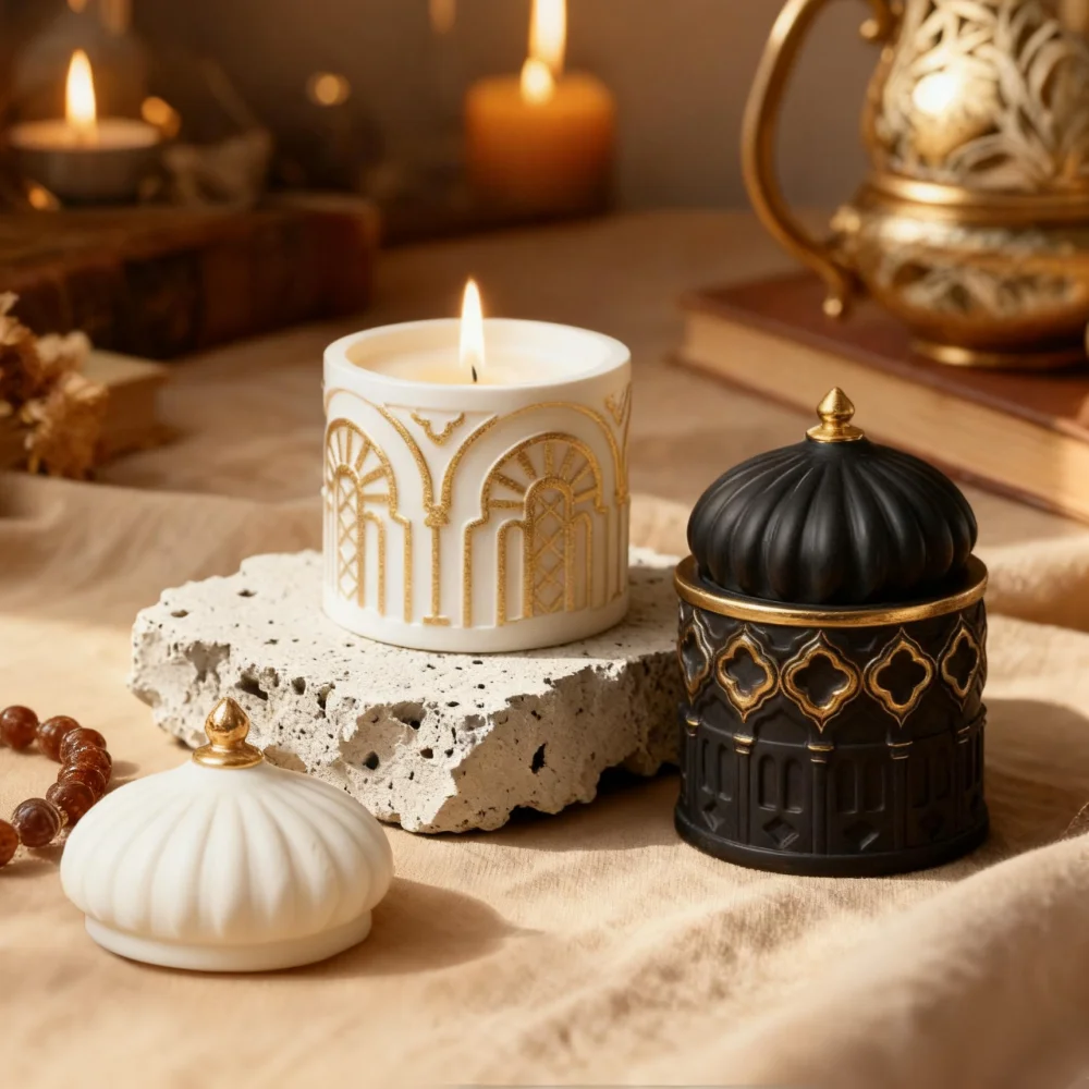 S0242 Novidades Islamic Style Storage Jar Resina Molde Jewelry Trinket Container Vase Box Candle Pot Mold with Lid for DIY Craft