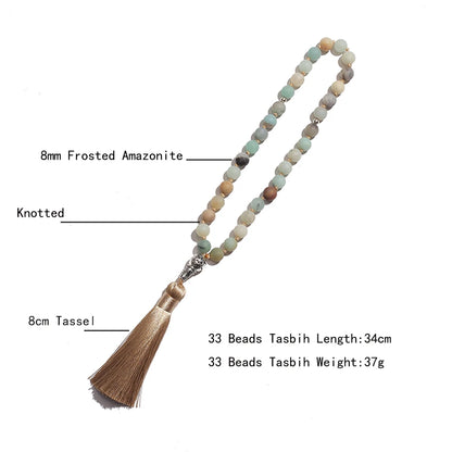 Muslim Tasbih Prayer Rosary 8mm Amazonite Knotted 33 Beads Bracelet Misbaha Tasbeeh Sibha Islamic Jewelry