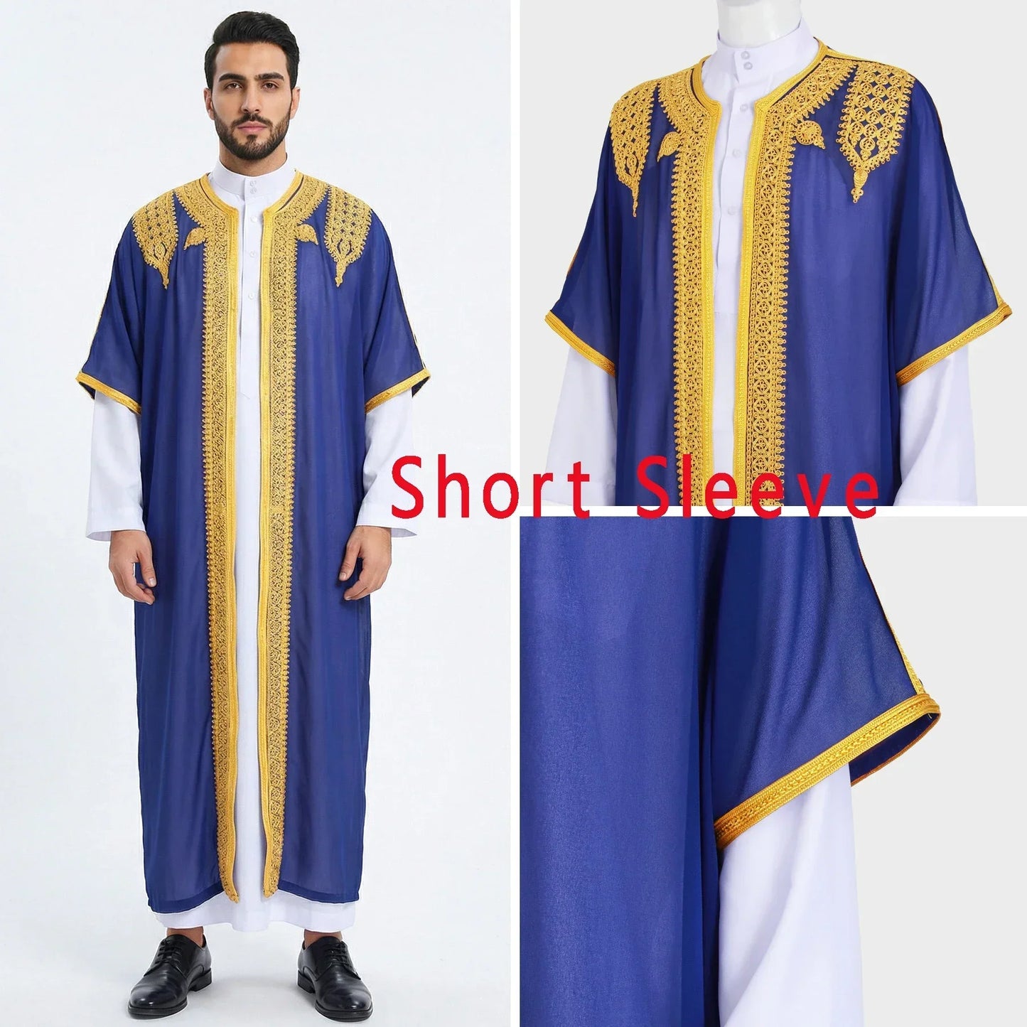 Traditional Arab Men's Robe Thobe Embroidered Dress Middle Eastern Ethnic Jubba Thobes Eid Djellaba Kimono Abaya Thoub Dishdasha