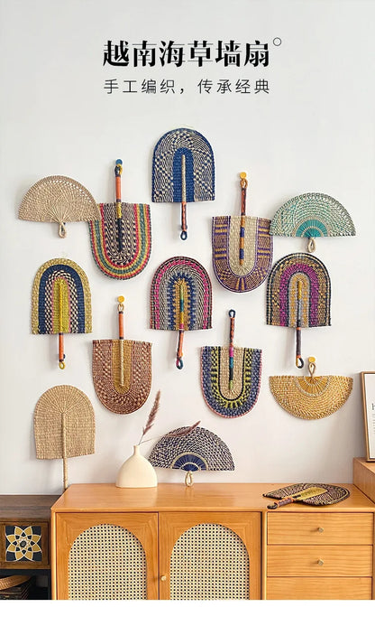 Seaweed woven Nordic hand-woven decoration home wall hanging living room porch background home wall fan pendant