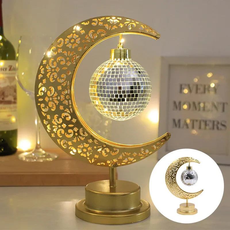 Ramadan Moon Star Light Gold EID Mubarak Ornaments Castle Table Decor 2025 Eid Celebrate Adha Gifts Muslim Desktop Home Decor