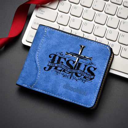 Men's Short PU Leather Wallet Casual Jesus Pattern Money Clip - Fashionable Compact Billfold for Men