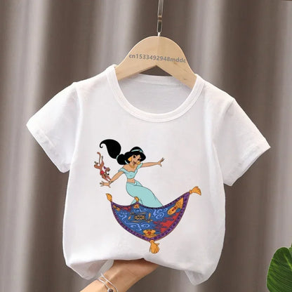 Hot Sale Aladdin Jasmine Princess Print Cartoon Kids T-Shirts Girls Clothes Baby Boys Short Sleeve T shirt Summer Children Topsr